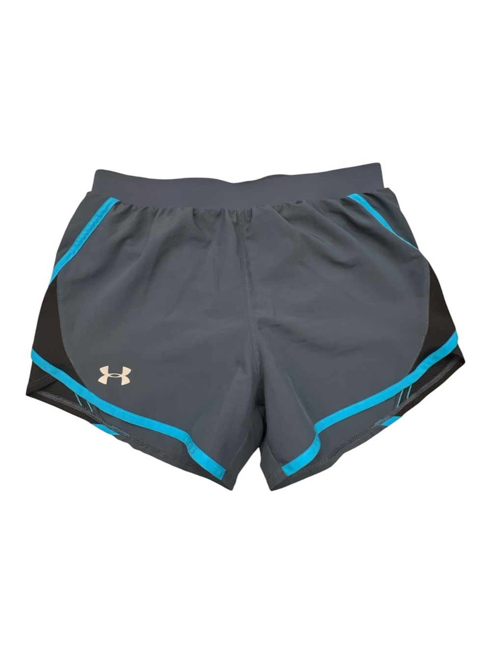 Under Armour Charcoal Gray Running Shorts with Teal Trim